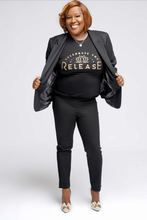 Load image into Gallery viewer, Glitter Celebrate The Release Black Tee/ Glitter Logo